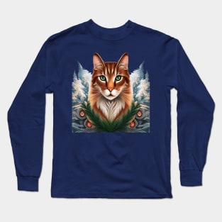 State Cat With White Pine Maine State Tattoo Art Long Sleeve T-Shirt